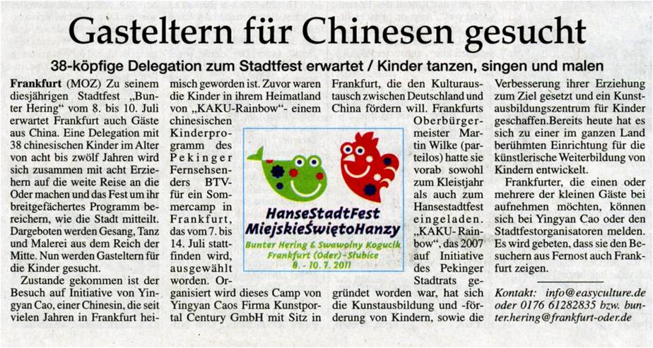 Gasteltern für Chinesen gesucht